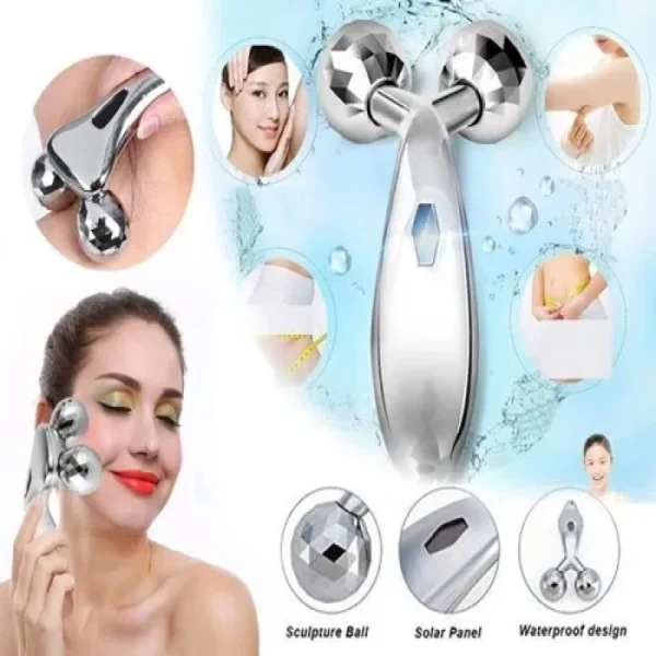 Silver 3d Roller Face Massager XC-206, 360 Rotate Silver Thin Face Full Body Shape Massager Lifting Wrinkle Remover Facial Massage Relaxation Tool