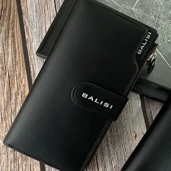 Balisi Long Wallets For Men, Slim Leather Checkbook ID/Credit Card Holder Bifold Wallet(Three-Part New Fashion Luxury Long Wallet By BALISI High Quality 100% Genuine Leather Long Wallet)