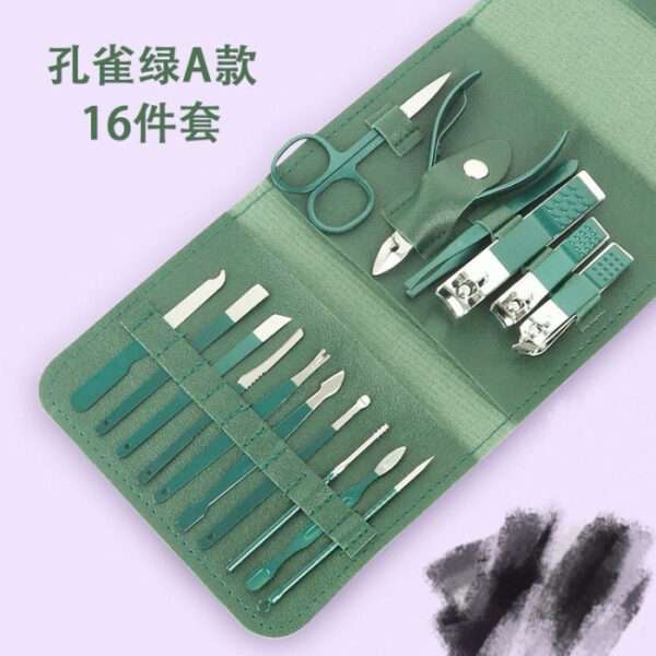 16 PCS Professional Stainless Steel Nail Clipper Manicure Pedicure Set With Leather Case