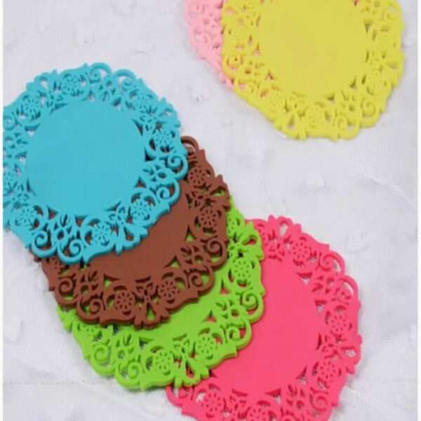 2PCS /Set Lace Pattern Silicone Heat Insulation Pad Pink and Lemon yellow