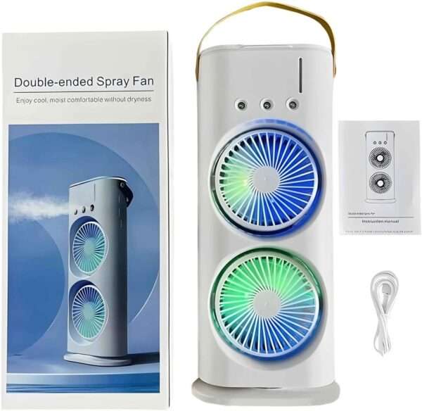 Double-Headed Spray Air Conditioner Fan 3 Speeds Rechargeable USB Desk Air Cooler Night Light with Remote for Office Home