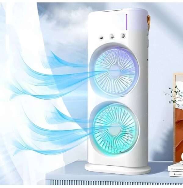 Double-Headed Spray Air Conditioner Fan 3 Speeds Rechargeable USB Desk Air Cooler Night Light with Remote for Office Home