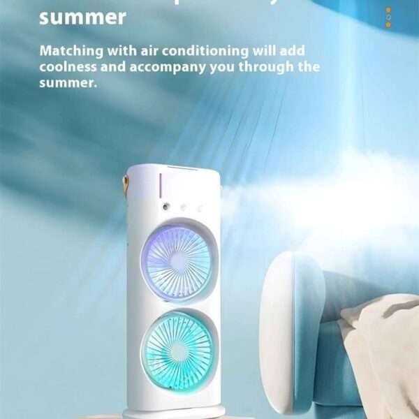 Double-Headed Spray Air Conditioner Fan 3 Speeds Rechargeable USB Desk Air Cooler Night Light with Remote for Office Home